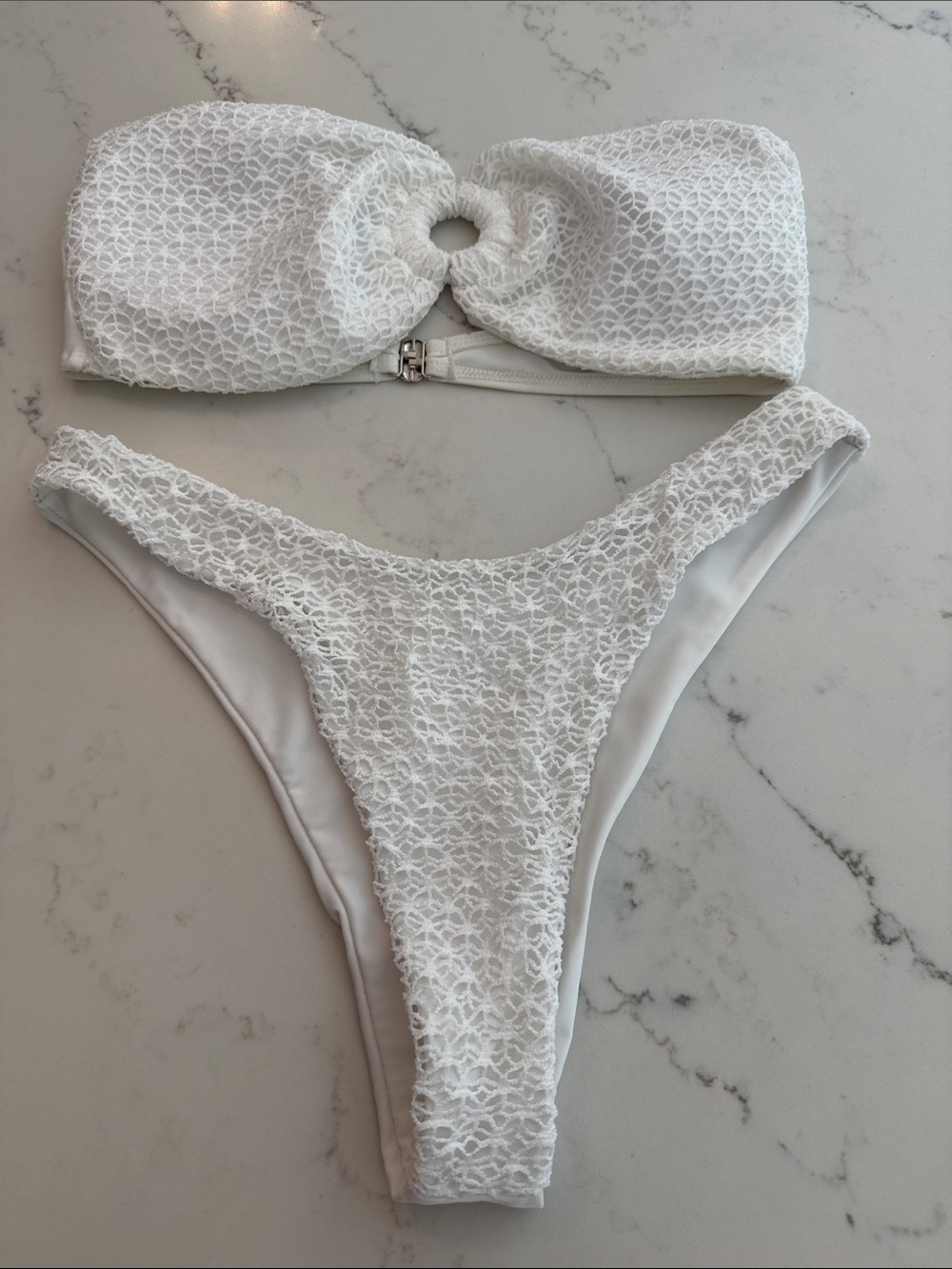 White Lace Textured Bandeau Bikini Set size Large